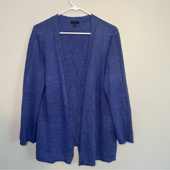 Talbots Womens Linen Knit Open Front Cardigan Blue Petite Sz M Lightweight - Picture 1 of 12